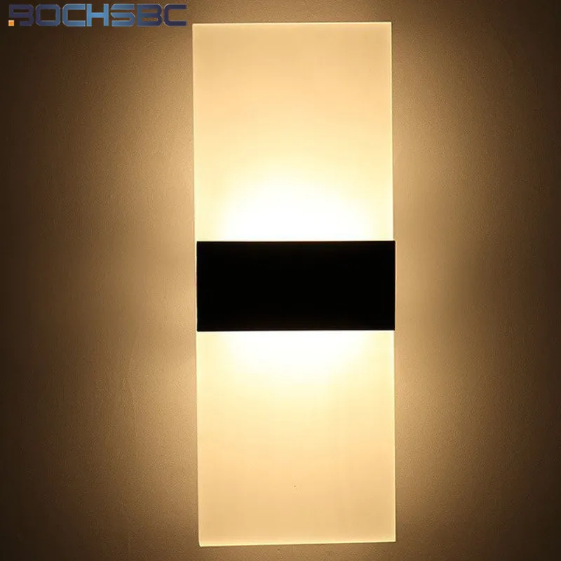 

BOCHSBC Modern Acrylic LED Wall Lamp Black Bedroom Light Fixture Corridor Aisle Lamps Hotel Dining Living Room Bedside Lights