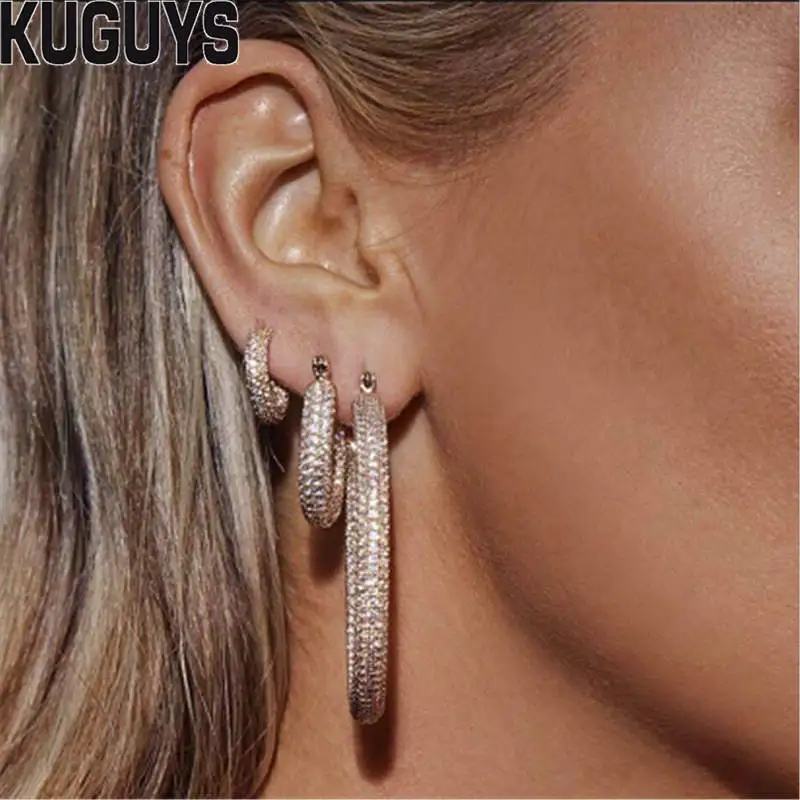Женские круглые серьги кольца KUGUYS роскошные вечерние золотистого и серебристого