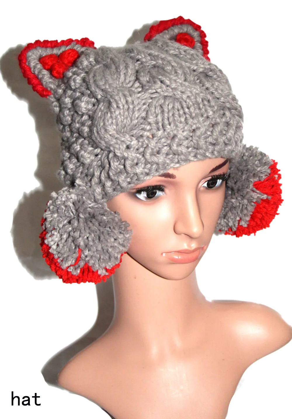 BomHCS шарф перчатки ручной работы Шапочка с кошачьими ушами и большой помпон