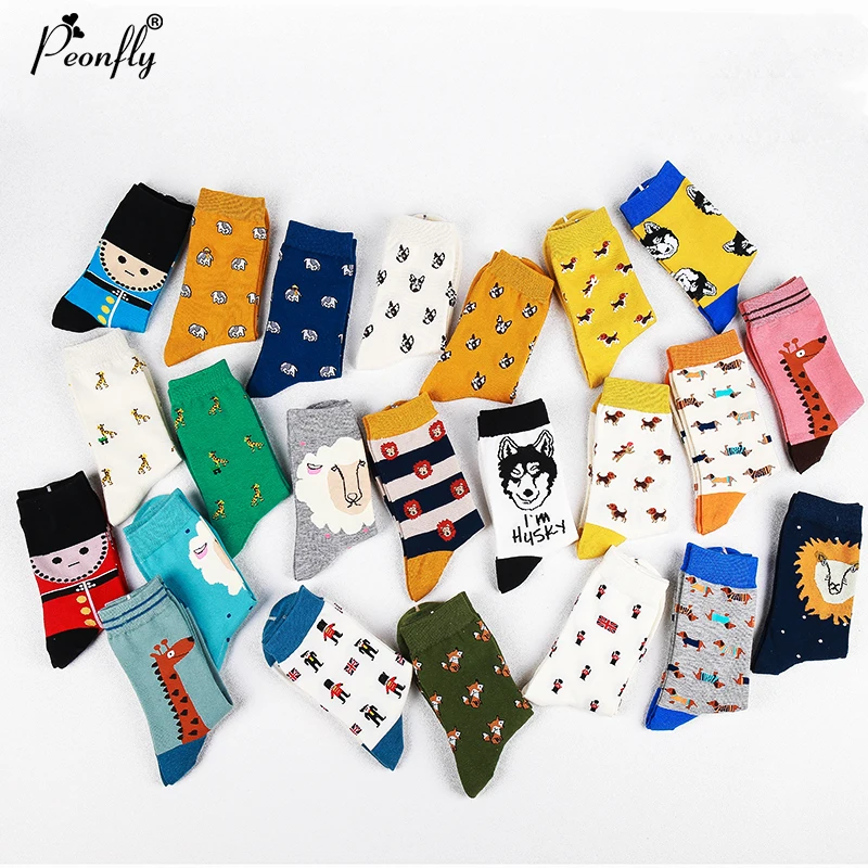 PEONFLY Новые Креативные женские хлопковые носки с зоопарком животные лиса собака