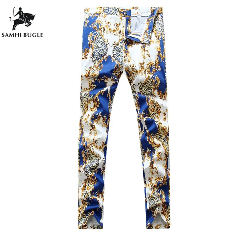 Джинсы мужские эластичные с леопардовым принтом синего цвета 2019|jeans men pants|men casual