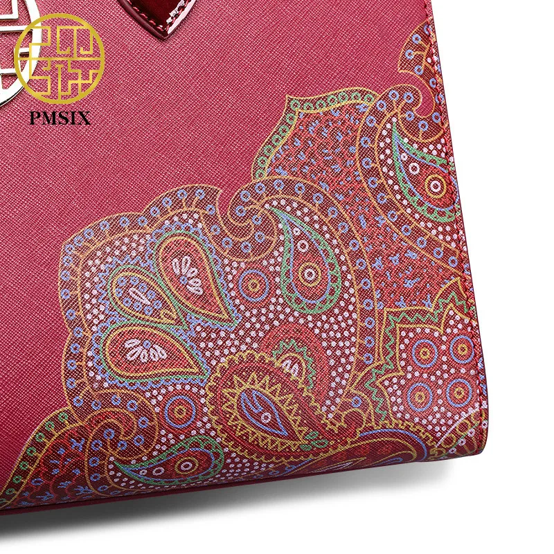 Модная кожаная женская сумка с вышивкой Pmsix элегантная повседневная тоут