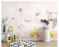 beibehang hand painted personality wall paper elephant white rabbit illustration childrens room sofa tv background 3d wallpaper