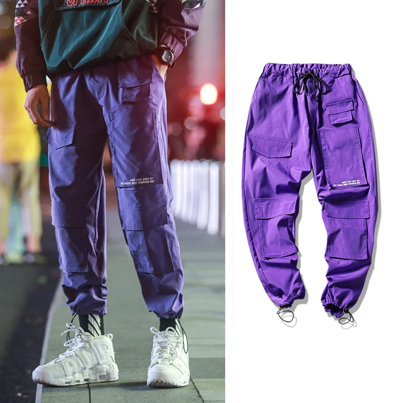 

Multi-pocket Tooling Style Casual Pants Men's Fashion New Loose Ankle Length Pants Men's Cotton Elastic Reflective Letter Pants