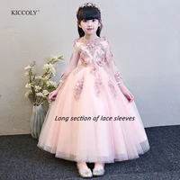kiccoly custom new elegant girl pink lace sleeve dress child first communion dress baby girl formal wedding dress for 1 14t