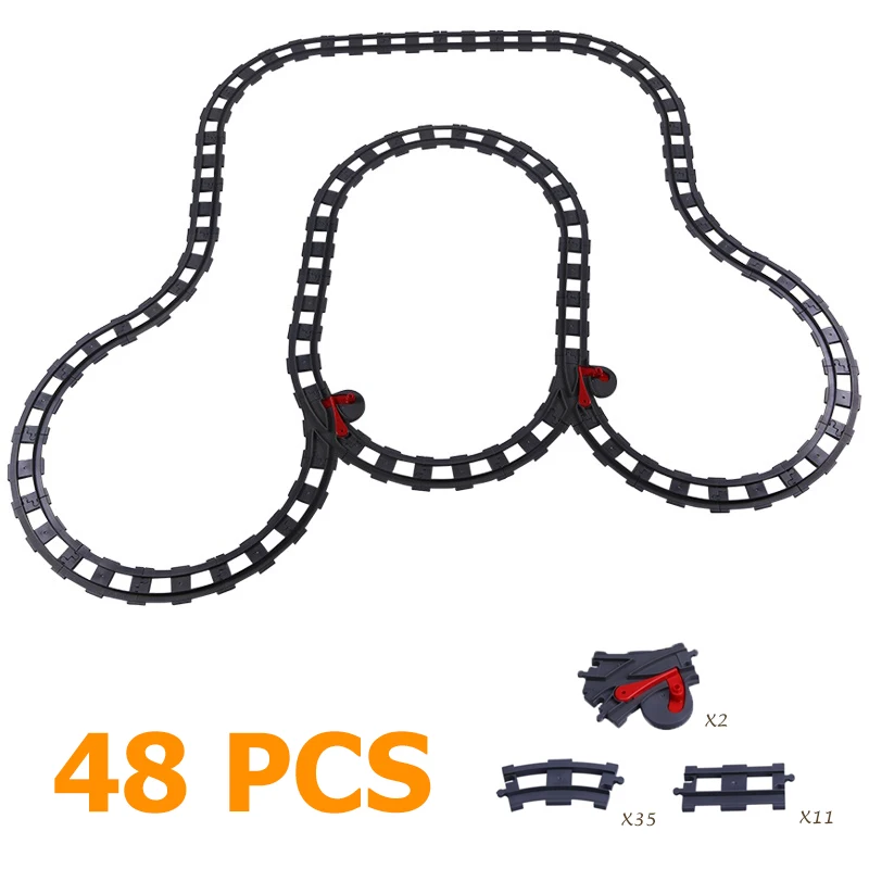 48pcs Track set4 Наборы дорожек для поезда, большие строительные блоки, аксессуары для транспортных средств, сборка железной дороги, Детские интерактивные игрушки, совместимые с Duplo, кирпичи - Цвет: 48pcs Track set4
