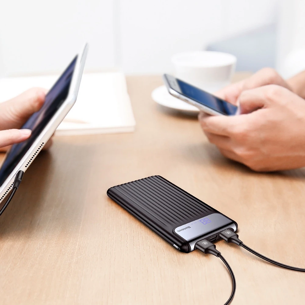 Baseus портативный тонкий цифровой 10000 мАч power Bank QC 3 0 двойной USB bank Тонкий внешний