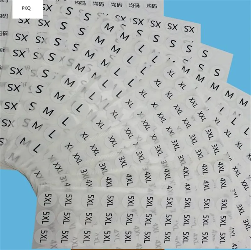 Size Label XS,S,M,L,XL,XXL,3XL,4XL,5XL Transparent PVC Self-adhesive Size Labels for Clothing Garment Size Sticker Tags