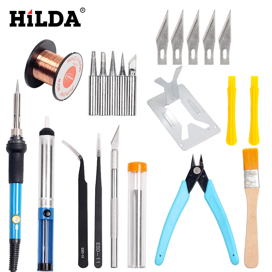 HILDA 110 В/220 В 60 Вт ручной инструмент для ремонта с регулируемой температурой Электрический паяльник набор+ 5 шт. портативная отвертка для сварки