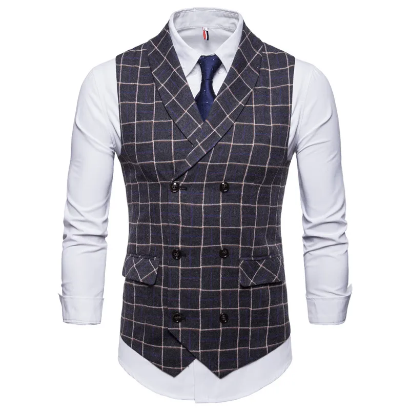 Riinr, бренд, мужской Клетчатый жилет, 3XL, 4XL, модный жилет для вечеринки, мужской жилет, английский стиль, деловой стиль, повседневный серый жилет для мужчин - Цвет: Dark gray
