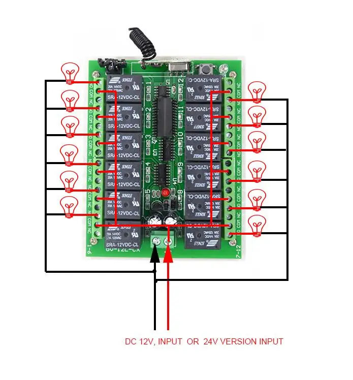 DC 12V 24V 12 CH 12CH RF Беспроводная лампа 315mhz/433 MHz Передатчик управления светильник Ной