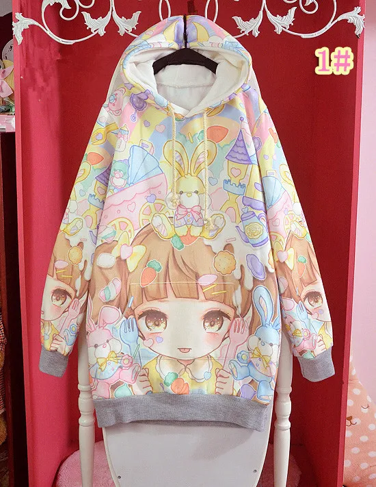 5 стилей Япония Харадзюку толстовки мягкая сестра Милая чашка торт Kawaii милые кофты для девочек зимние флисовые очаровательные женские пуловеры - Цвет: number 1