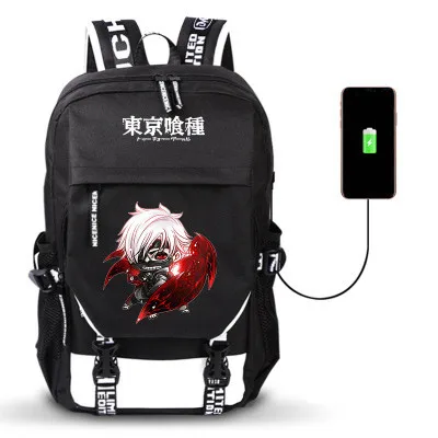 Токийский вурдалак аниме Kaneki Ken w/USB порт рюкзак для мальчиков и девочек мужская женская сумка дорожная школьная сумка Подростковая сумка для ноутбука Mochila