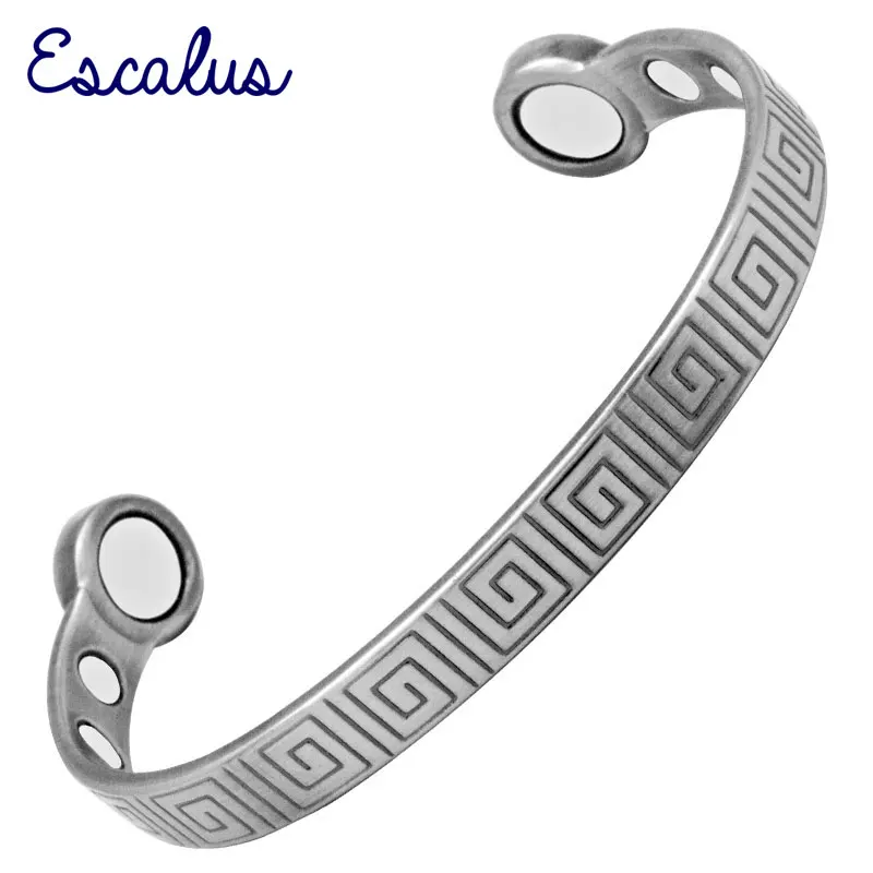 Широкий винтажный браслет Escalus из чистой меди античное серебро и 6 сильных