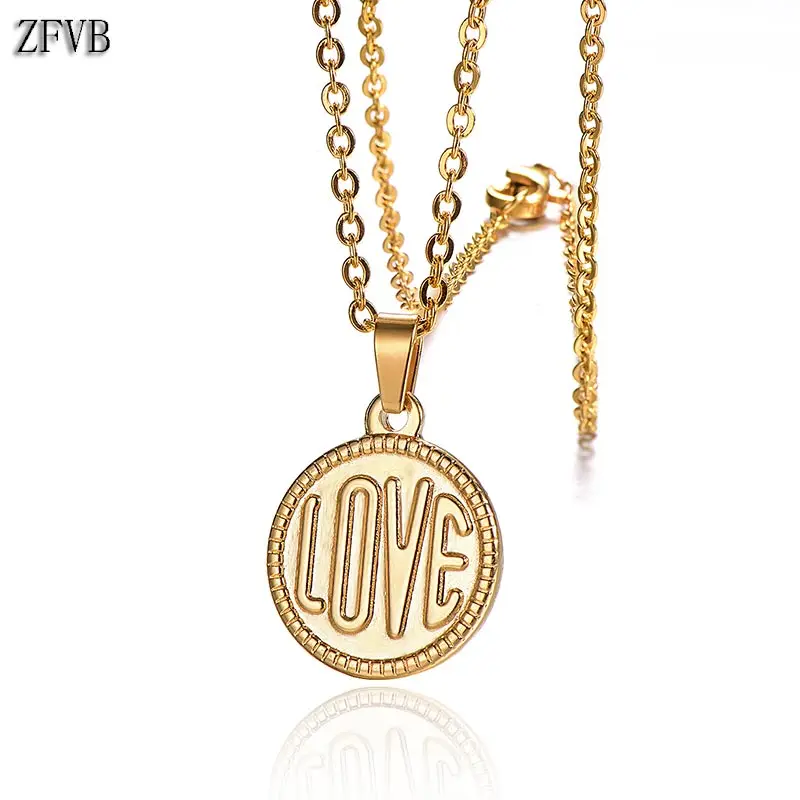 ZFVB Fashion Lovers LOVE Pendant Necklaces Women Stainless Steel Gold Silver color Clavicle Chain Necklace Pendants Jewelry Gift | Украшения