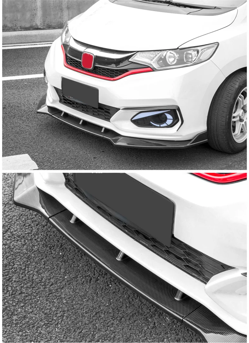 3 шт., АБС/углеродное волокно, передний бампер для Honda FIT, автомобильная внешняя модификация