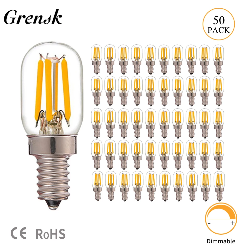 Grensk T20 Retro LED Filament Bulb E12 E14 Base Radio Refrigerator Lamp 2W Ultra Warm 2200K 110V 220VAC Dimmable led light lamps