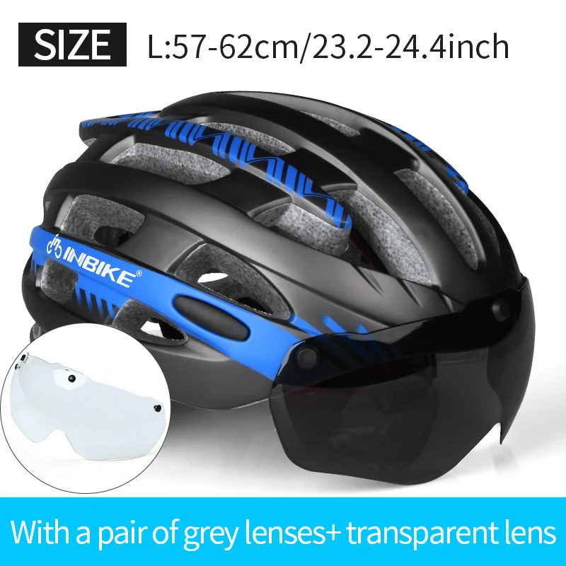 Blue L 2 Lenses INBIKE шлем для велоспорта, ультралегкий шлем, цельный, дышащий, для езды на горной дороге, для велосипеда, MTB, шлем, безопасный для мужчин и женщин - Цвет: Blue L 2 Lenses