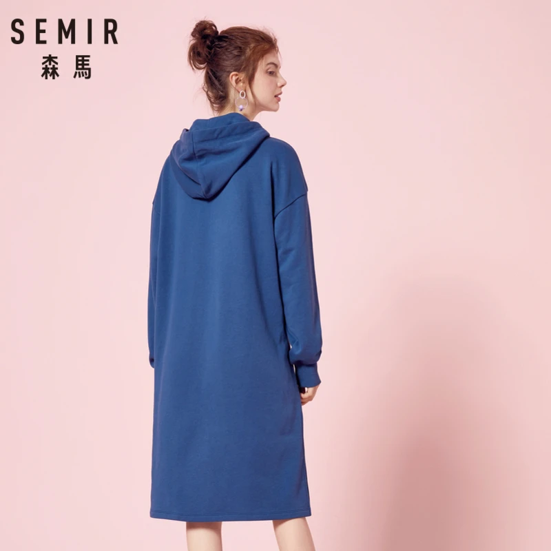 SEMIR женский свитер с капюшоном платье разрезом Спортивная Толстовка Платье