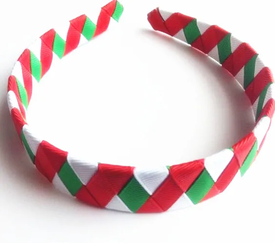 

100pcs DHL Free shipping Red Green white silver metalic ribbon Christmas Peppermint Candy Woven Headband