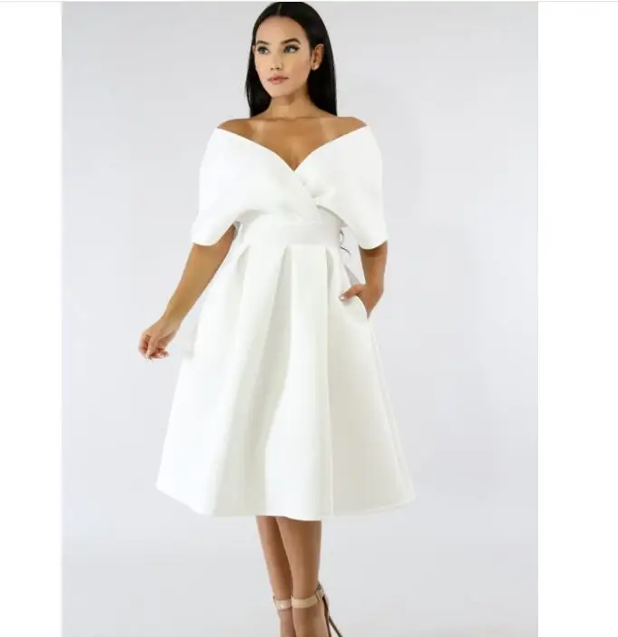 

Sexy Vintage Dress V-neck Off Shoulders Formal Swing Dress Vestidos Robe Femme Casual Party A Line Dresses