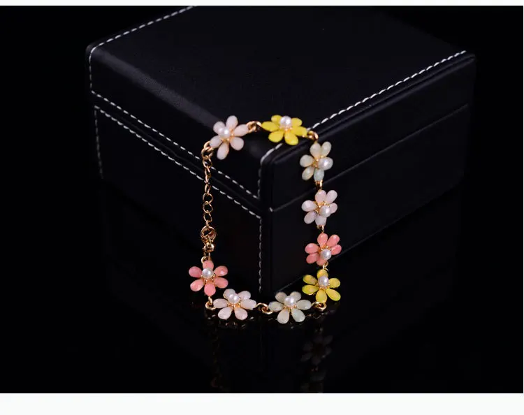 Bohemia Style Jewelry Set Colorful Crystal Flower Pendant Gold Color Chain Bracelet&Earrings For Women|bracelet butterfly|bracelet kittybracelet