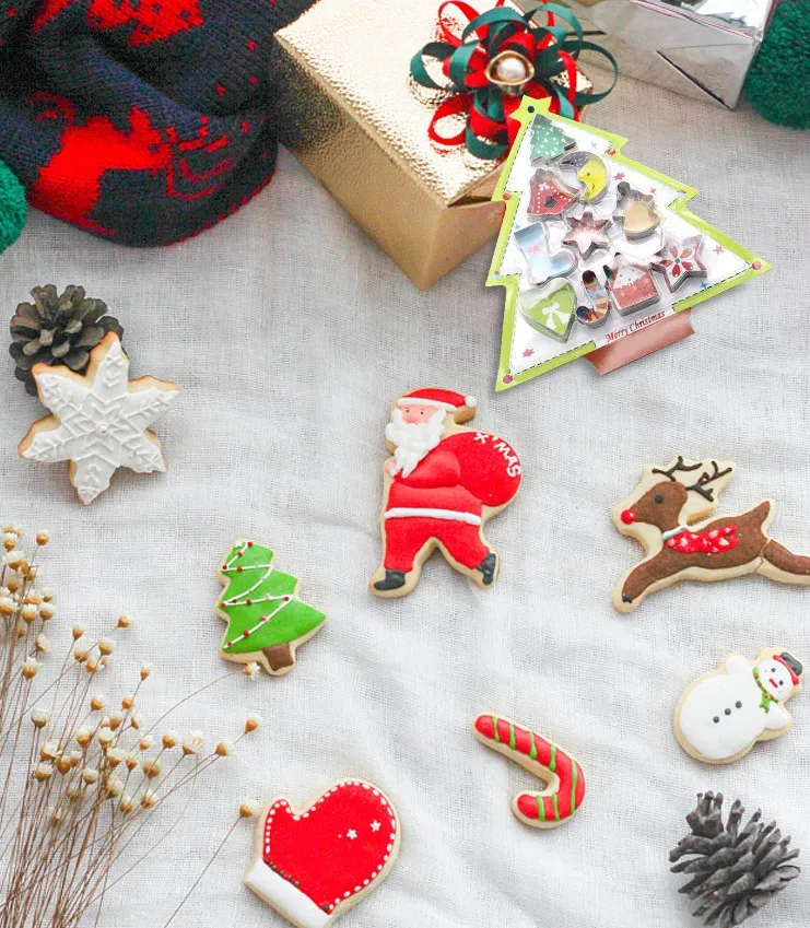 10pcs/set stainless steel christmas tree star heart sock snowflake shape biscuit cookies cutter cake tool|cake tools|snowflake shapesbiscuit cookie |