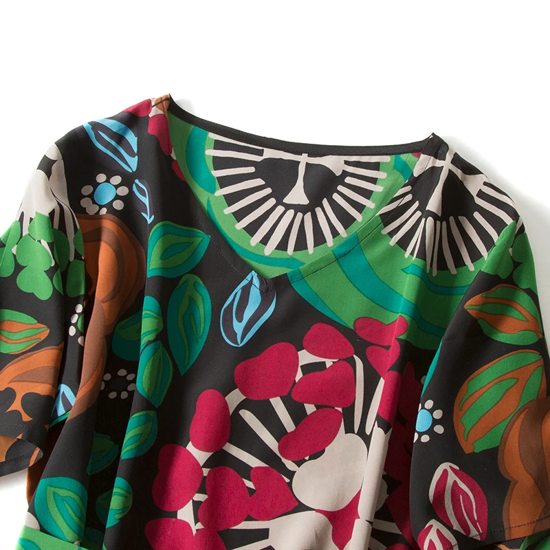 Женское платье из 100% натурального шелка с поясом летнее до колена короткими