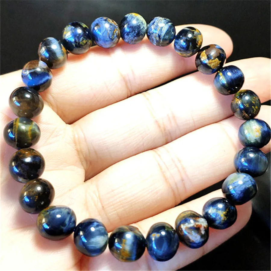 8.5mm Natural Namibia Pietersite Blue Yellow Stretch Gemstone Round Beads Bracelet For Man and Woman | Украшения и аксессуары