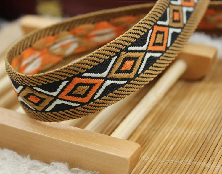 

High Quality 7/8"1.8cmx10Yards Yellow rhombus embroidery webbing lace Polyester Woven Jacquard Ribbon DIY Clothing Accessoriers