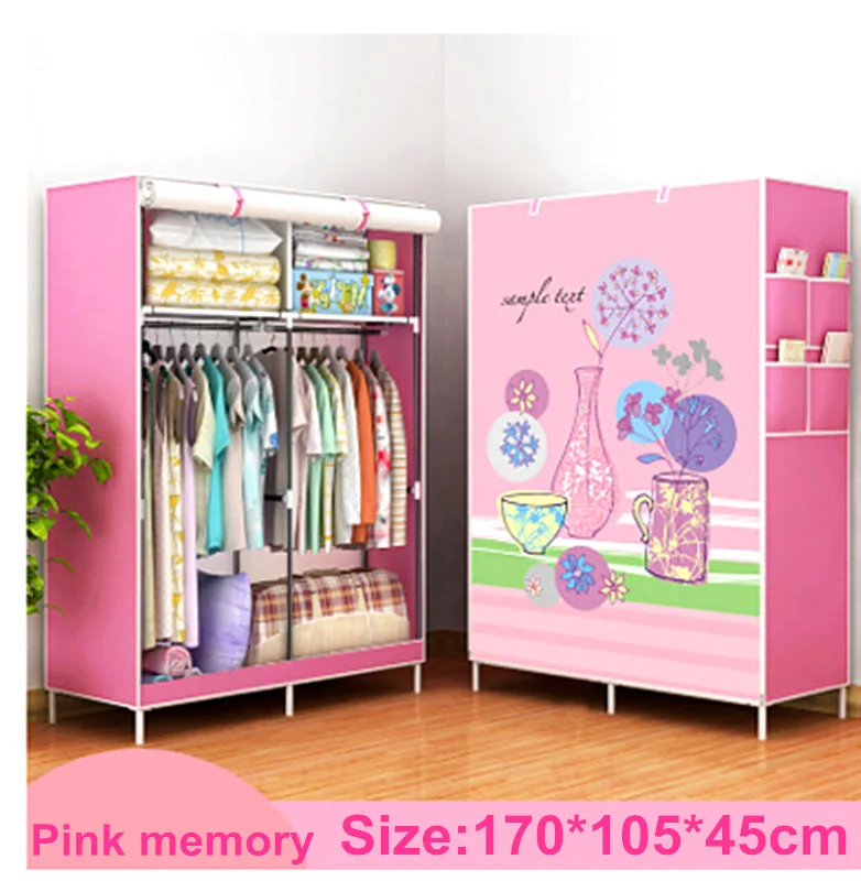 pink memory Шкаф для хранения большой емкости простой шкаф двойные Висячие сборочные шкафы складные тканевые мебельные арматурные уложенные одежды - Цвет: pink memory