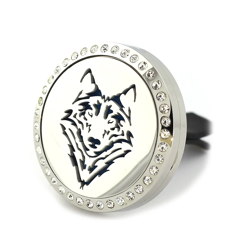 

30mm Stainless Steel Car Gift Jewelry Wolf Head Car Aromatherapy Essential Oil Diffuser Vent Clip