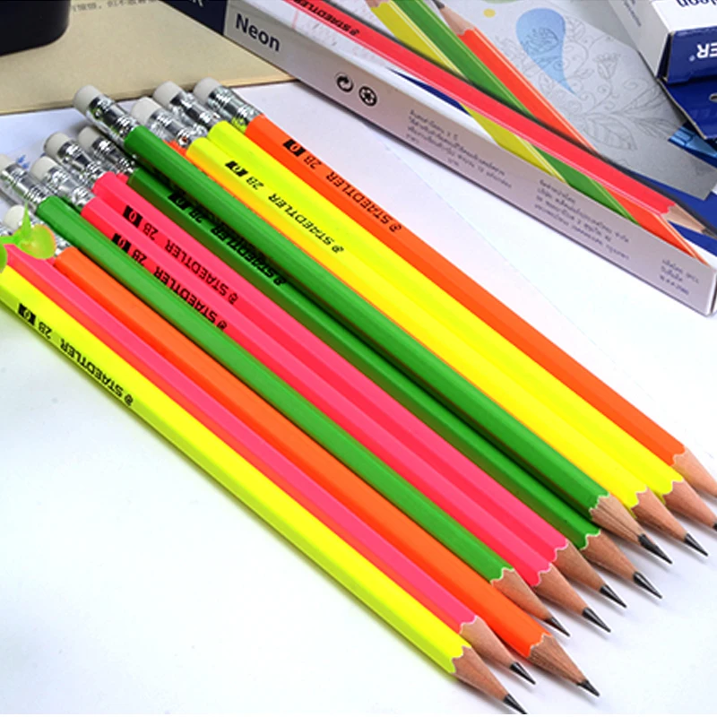 12 шт. STAEDTLER 132 Макарон/неоновая Шестигранная ручка 2B HB карандаш для студентов с карандашом для письма гладкий и легко ломается
