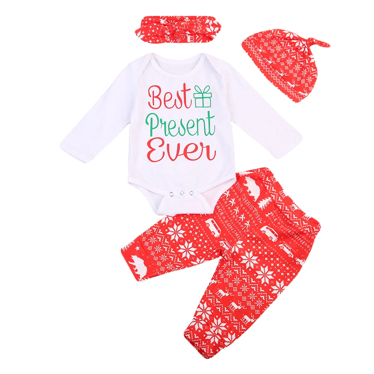 

Рождественский хлопковый комбинезон для новорожденных мальчиков и девочек, штаны, леггинсы, комплекты из 4 предметов, Рождественская одежд...
