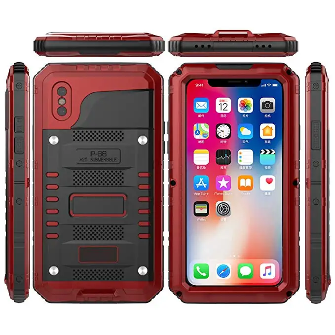 R-JUST для iPhone 8 X Водонепроницаемый металлический корпус тяжелых полное тело