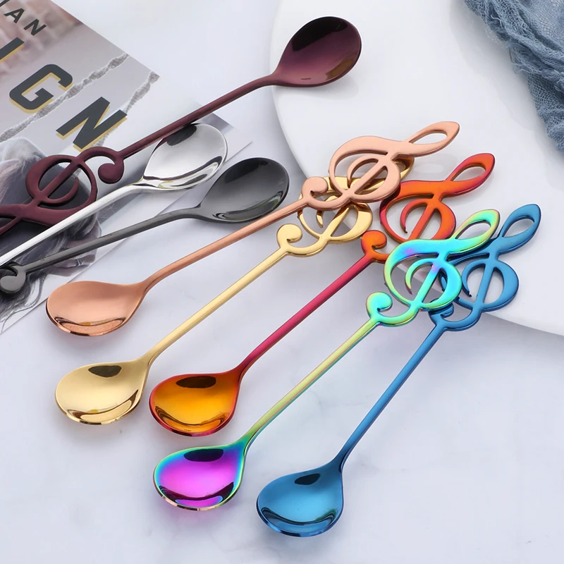 8 Pcs/Set Spoon Musical Note Coffee Spoons Stainless Steel Tea Stirring Set Sugar Ice Cream Mug Dessert Tableware | Дом и сад