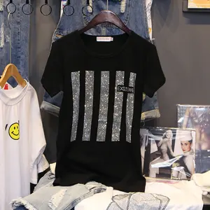 Футболка с коротким рукавом женская Летняя одежда Новая мода 2021 года Горячее сверление с печатью Свободный хлопок Нижняя рубашка Пуловер женский плюс размер Женские топы