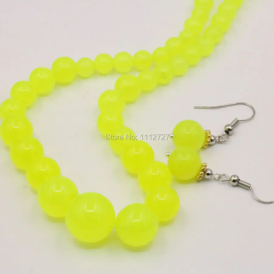 6 14 мм Ожерелье с башней серьги цепочки наборы ЛИМОННЫХ шариков из натурального