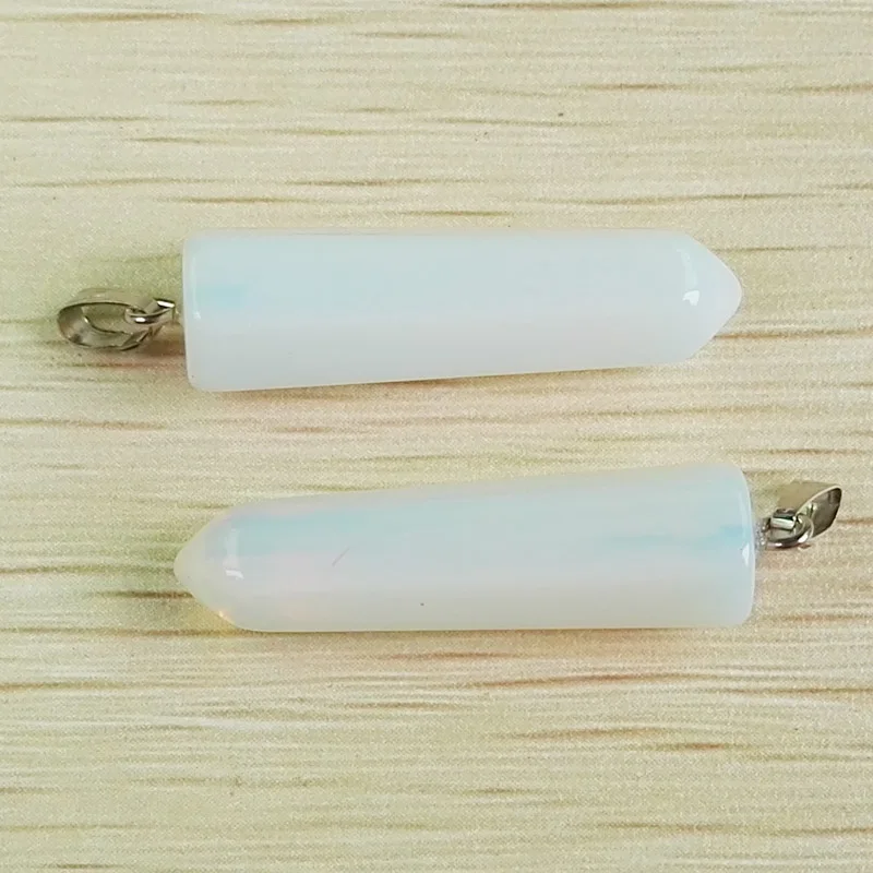 

Wholesale 24Pcs/Lot Hot Selling Natural stone opal pillar Pendants Fahsion opalite for jewelry marking Free shipping