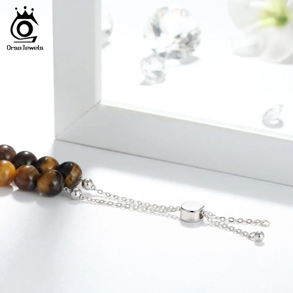 ORSA JEWELS, Настоящее серебро 925 пробы, женские браслеты и браслеты с бусинами, кошачий глаз, жемчужные женские серебряные ювелирные изделия SB36
