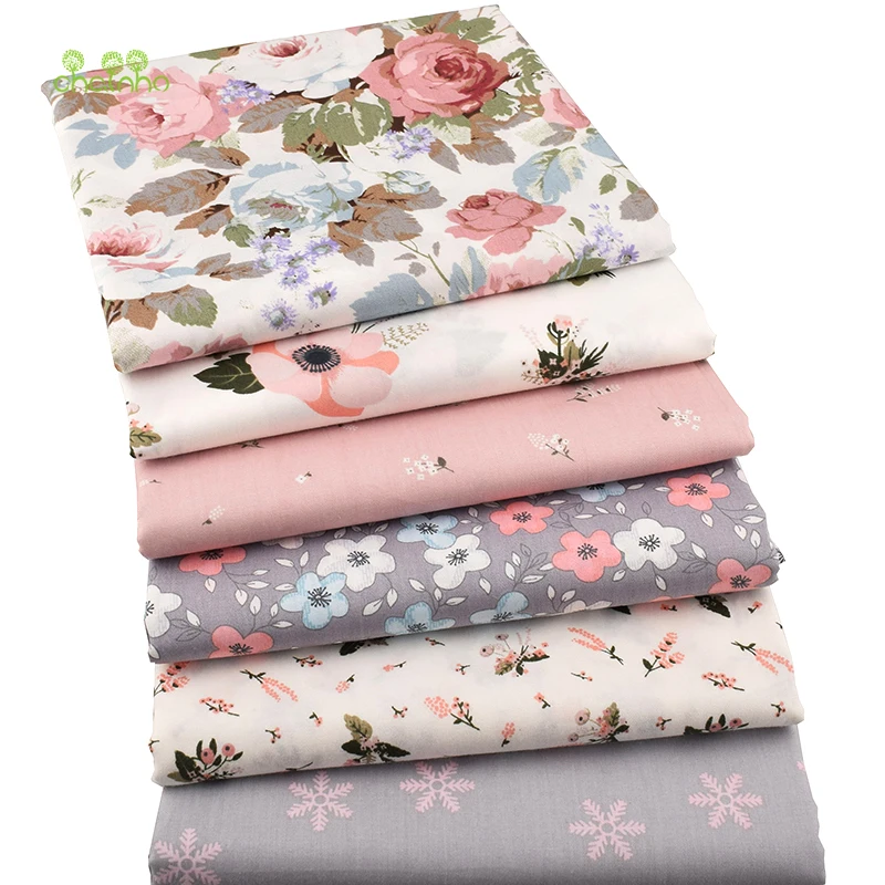 Хлопчатобумажная ткань Chainho с саржевым принтом Теплый розовый цветочный