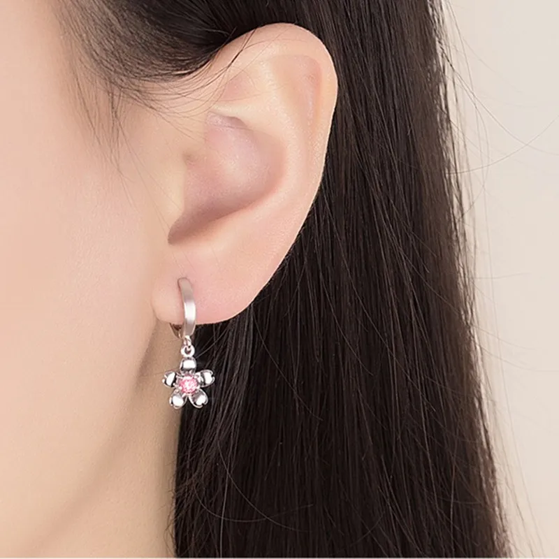 Висячие серьги с пятью лепестками Розовая маргаритка цветок фианиты кристаллы