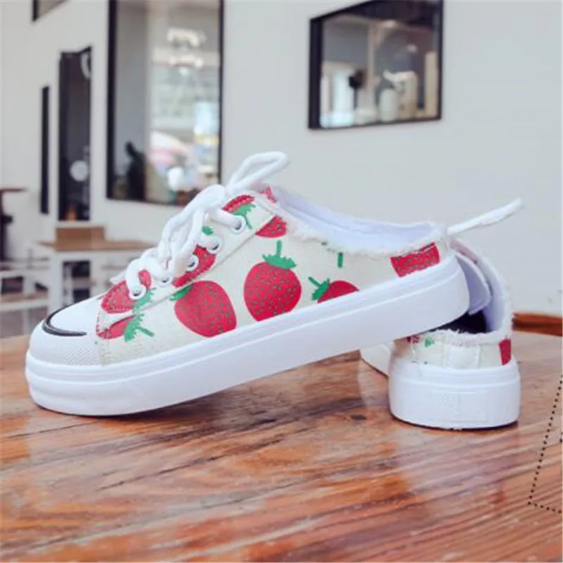 Женские парусиновые туфли Белые Повседневные без каблука обувь застежки