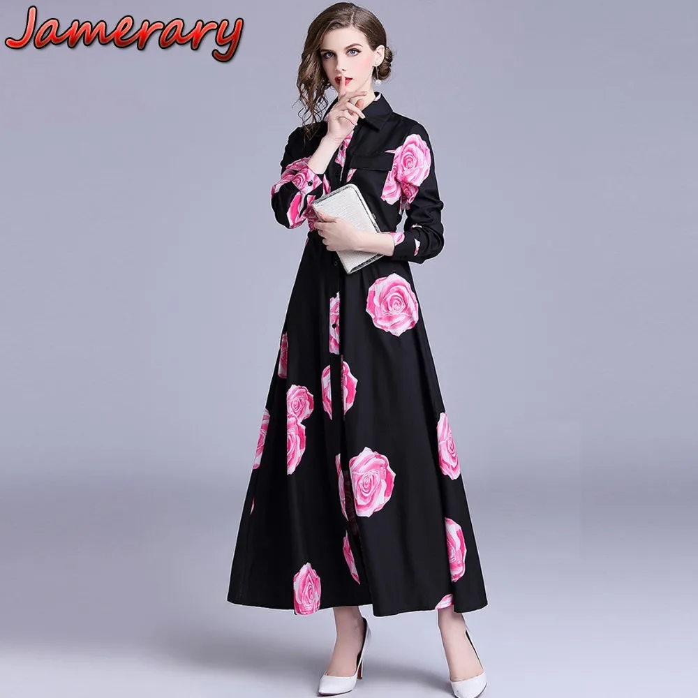 Винтаж платья с длинным рукавом рубашка Для женщин 2018 Дизайнер взлетно