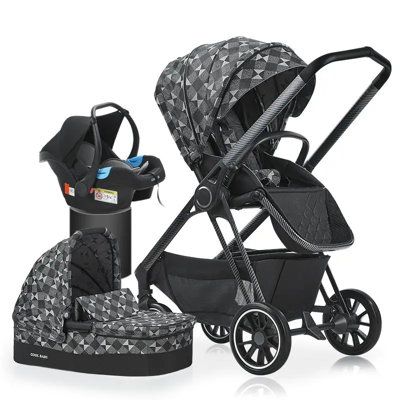 3 in 1 black Coolbaby прогулочная коляска с высоким пейзажем, может сидеть и лежать Двусторонняя легкая детская коляска - Цвет: 3 in 1 black