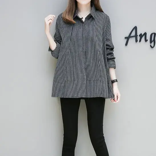 Женская блузка в полоску с длинным рукавом черная офисная рубашка из хлопка
