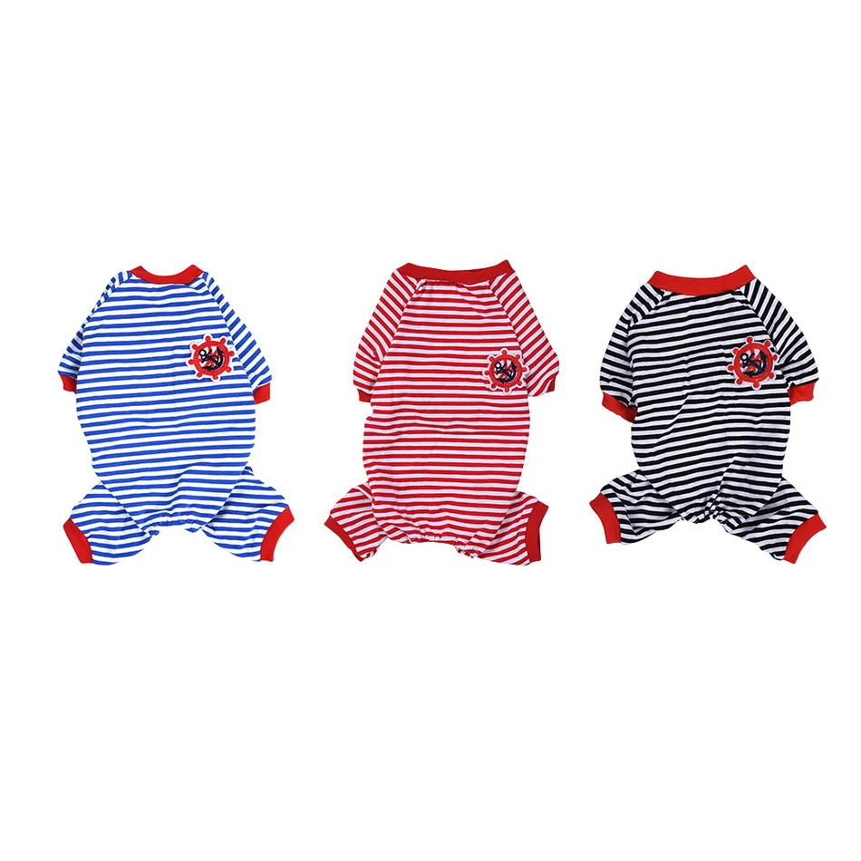 Модная одежда в полоску хлопковый Пижамный комбинезон для питомца собаки щенка