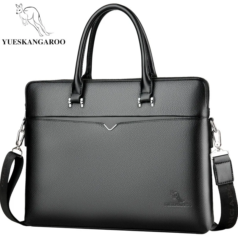 Black YUESKANGAROO брендовый деловой мужской портфель, высокое качество, мужская кожаная сумка для ноутбука, сумки-мессенджеры для мужчин HA060 - Цвет: Black