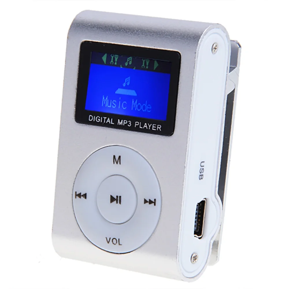 Серебристый Мини MP3-плеер Клип USB ЖК-экран Поддержка 32 ГБ Micro SD может использоваться в качестве картридера - Цвет: Серебристый