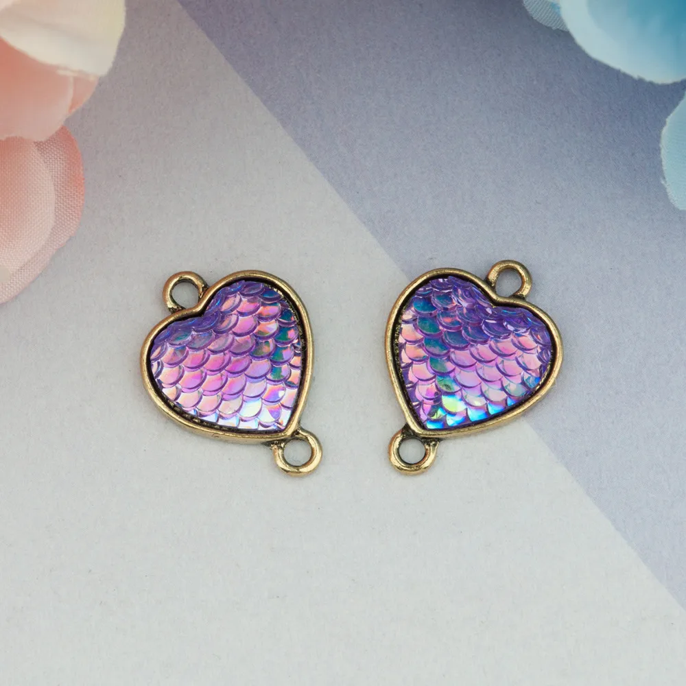DoreenBeads резина с Цинковым Сплавом Mermaid Fish Dragon Scale Коннекторы в виде сердца античное